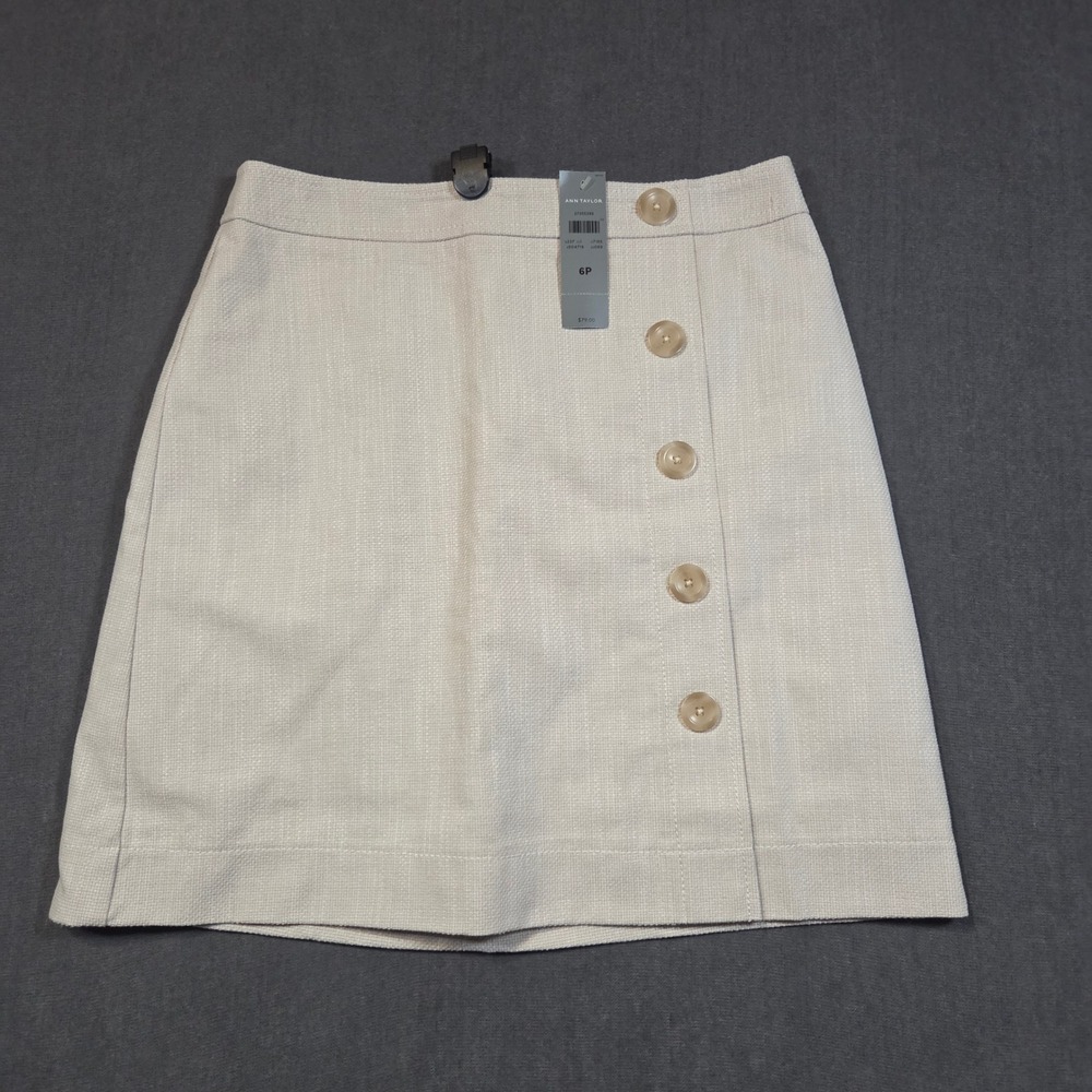 Ann Taylor Skirt Womens 6P Cream Side Button Textured A-Line Mini 27355299